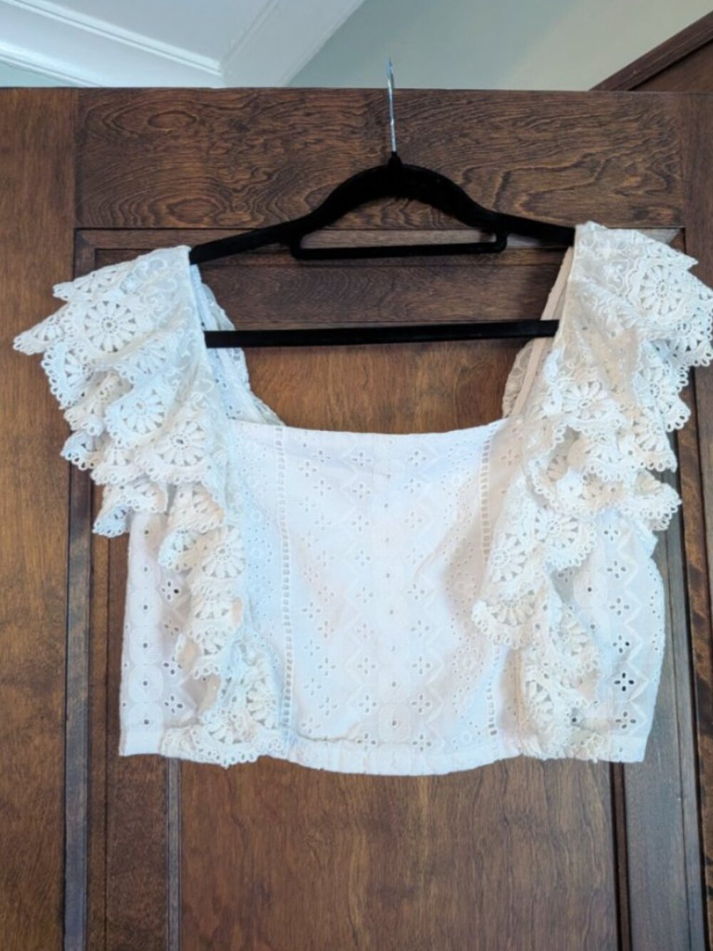 White eyelet ruffle Crop Top